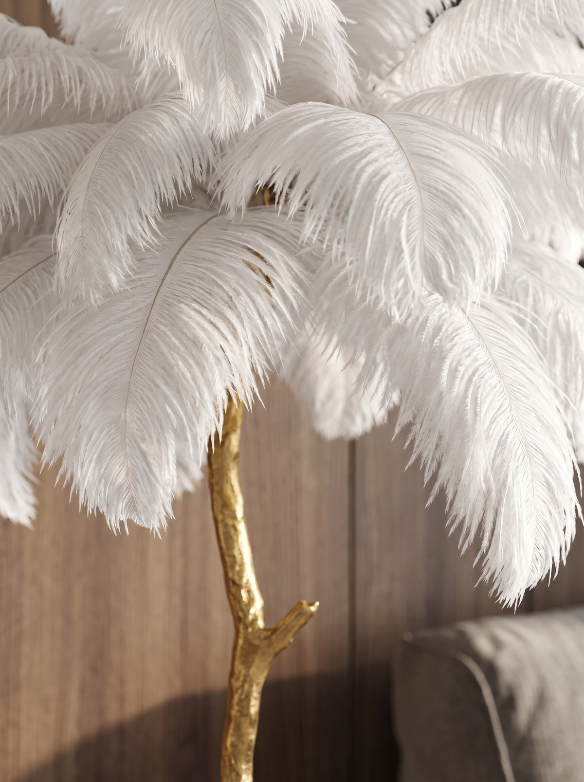 Plume Feather Floor Lamp for Lounges with Soft Drama material close up detail