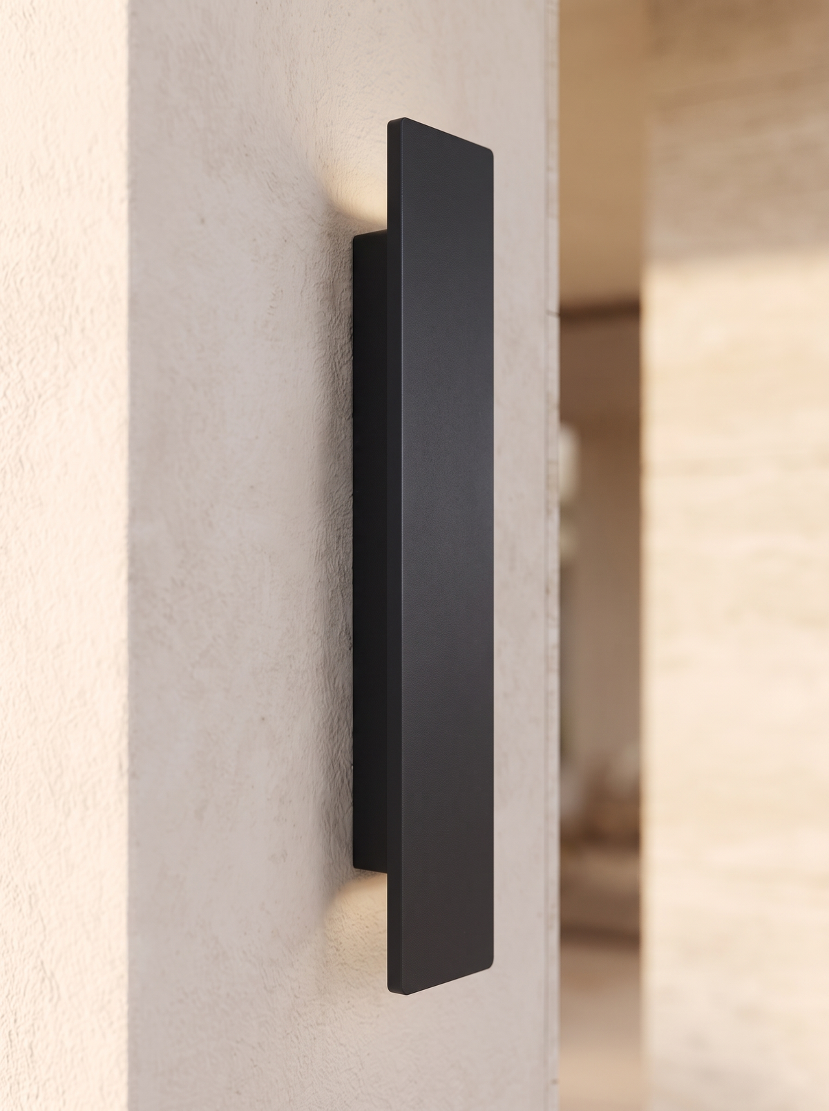 Calder Linear Outdoor Wall Light for Patios with Even Wash material close up detail