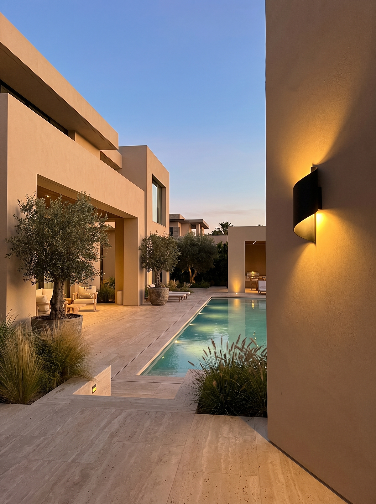 Torsa Spiral Outdoor Wall Light for Porches with Twin Beams warm evening lifestyle v2