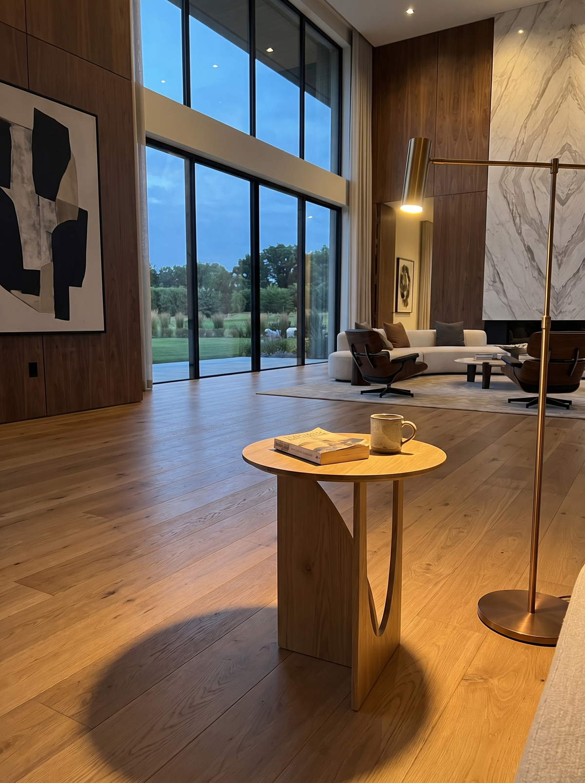 Cecilia Solid Wood Side Table for Lounges, Sculpted Base warm evening lifestyle v2