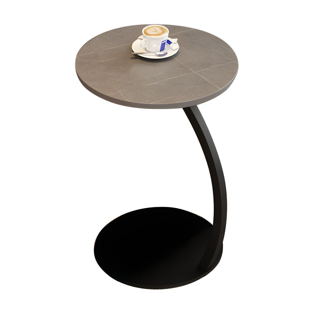 Quinn Sculpted Stone Side Table for Sofas with C-Shape Base