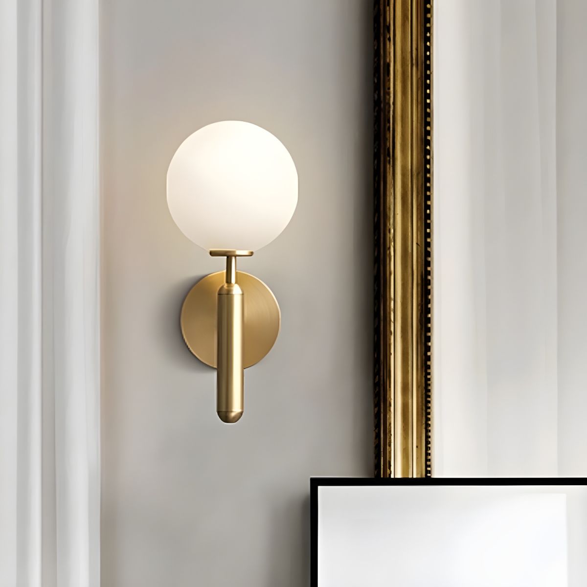 Arden Brass Globe Wall Sconce for Bedsides with Pencil Arm