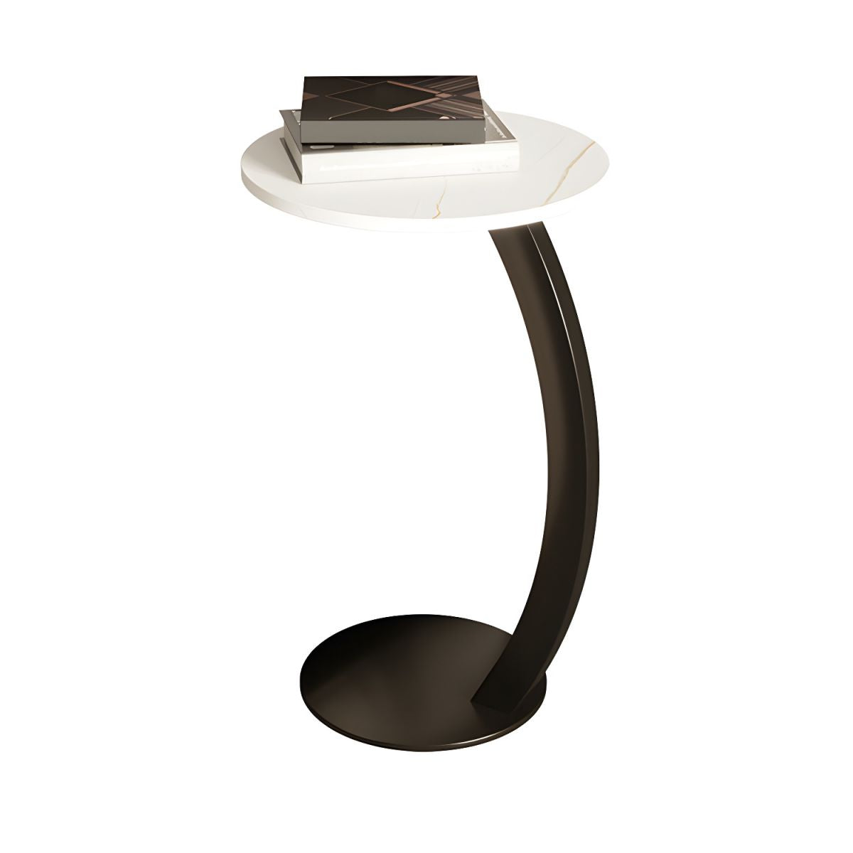 Quinn Sculpted Stone Side Table for Sofas with C-Shape Base