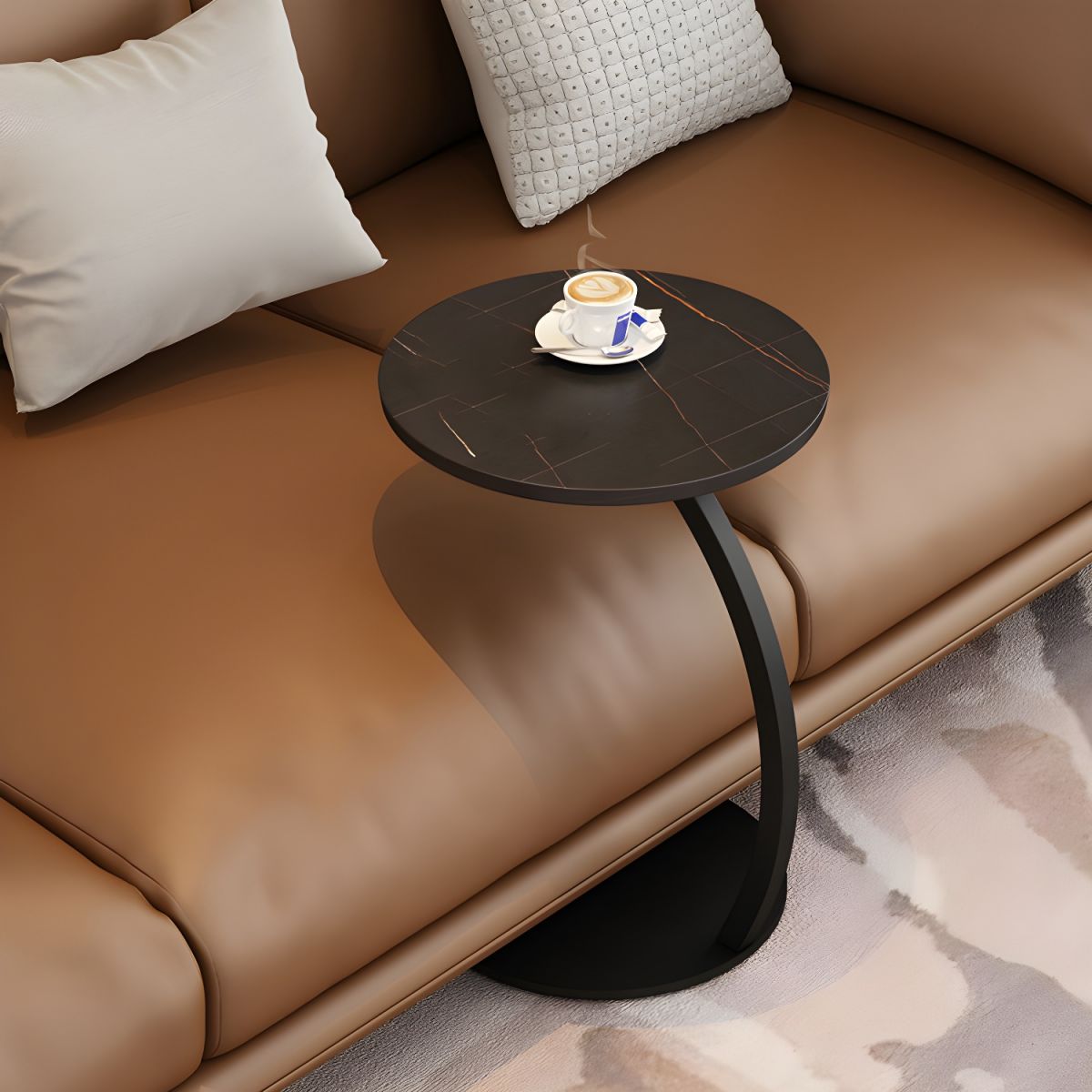 Quinn Sculpted Stone Side Table for Sofas with C-Shape Base