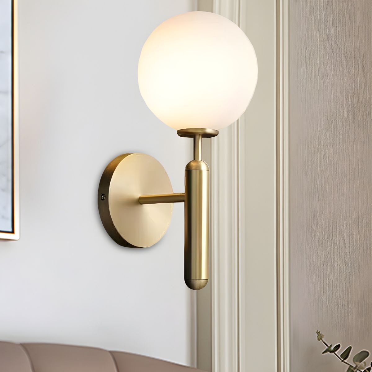Arden Brass Globe Wall Sconce for Bedsides with Pencil Arm