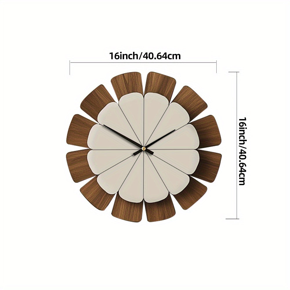 Wooden Petal Wall Clock with Two-Tone Flower Design
