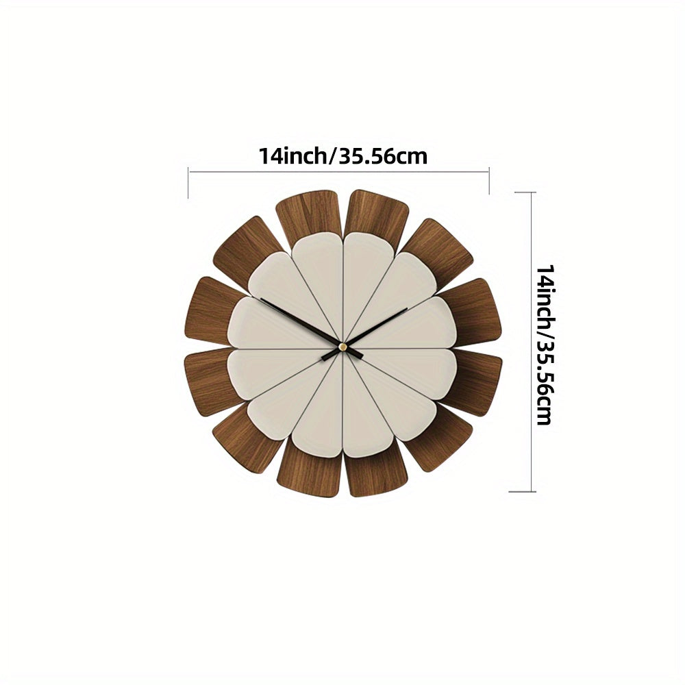 Wooden Petal Wall Clock with Two-Tone Flower Design