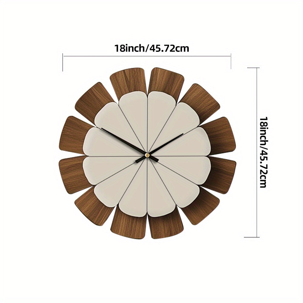Wooden Petal Wall Clock with Two-Tone Flower Design