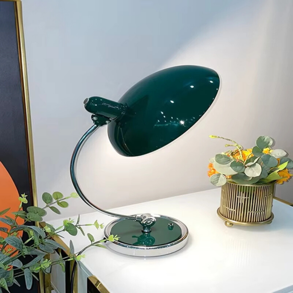 ScandiArc Curved Metal Table Lamp with Domed Shade