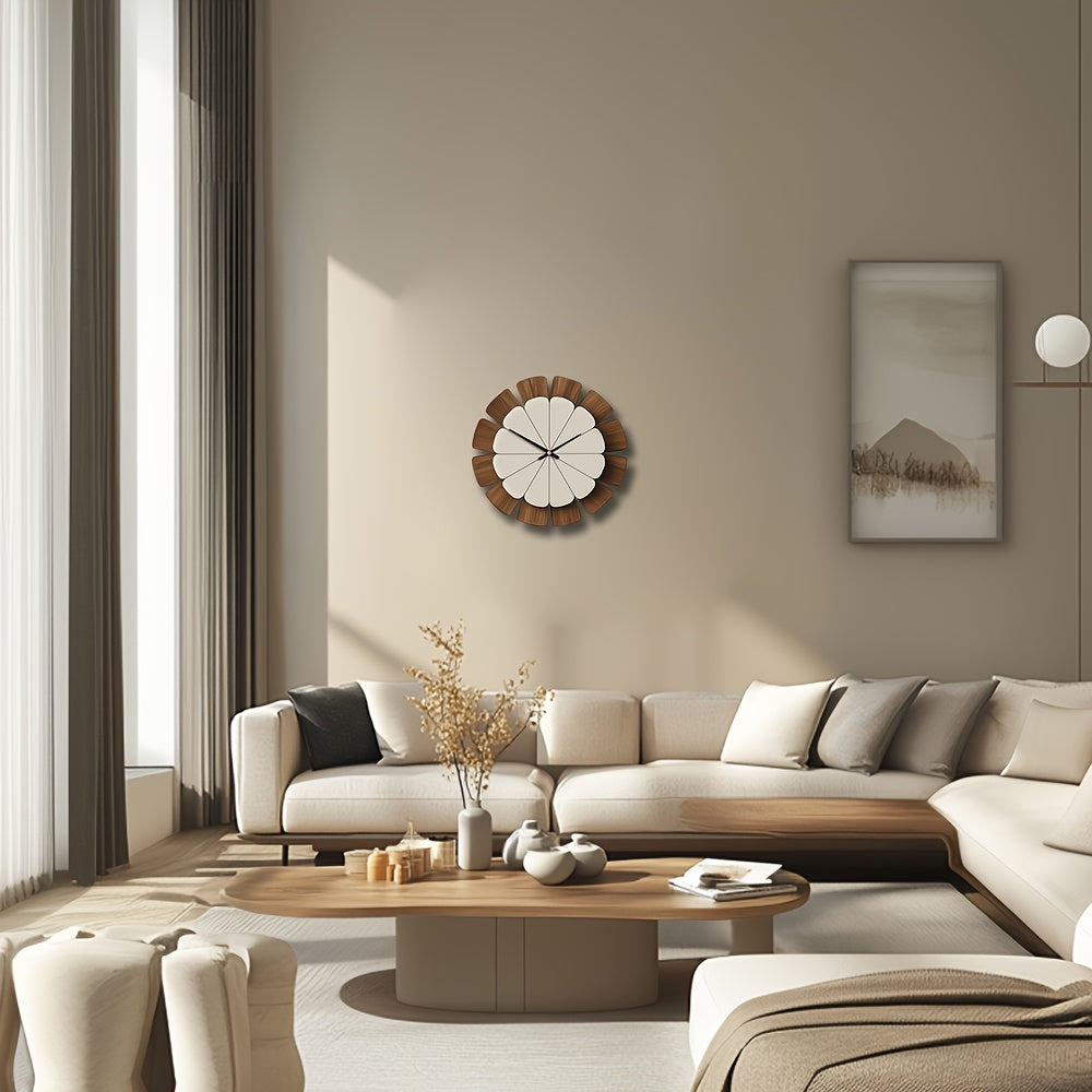 Wooden Petal Wall Clock with Two-Tone Flower Design