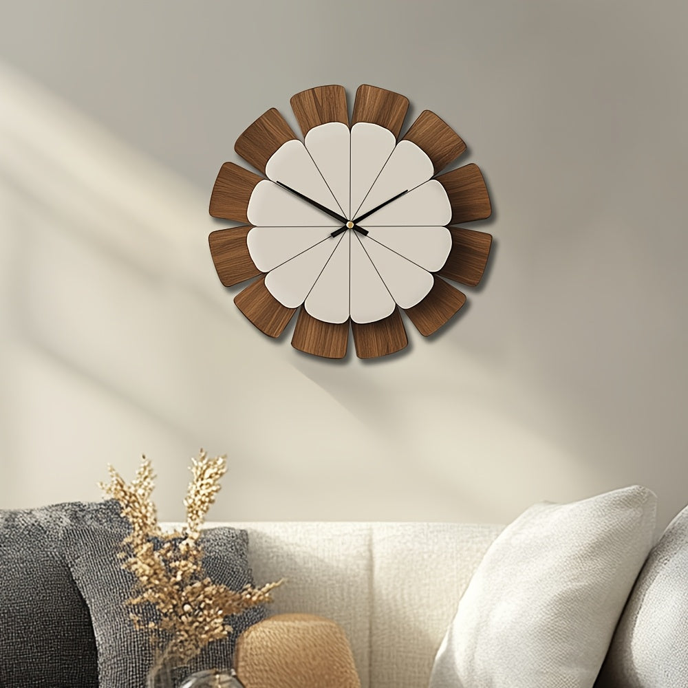 Wooden Petal Wall Clock with Two-Tone Flower Design