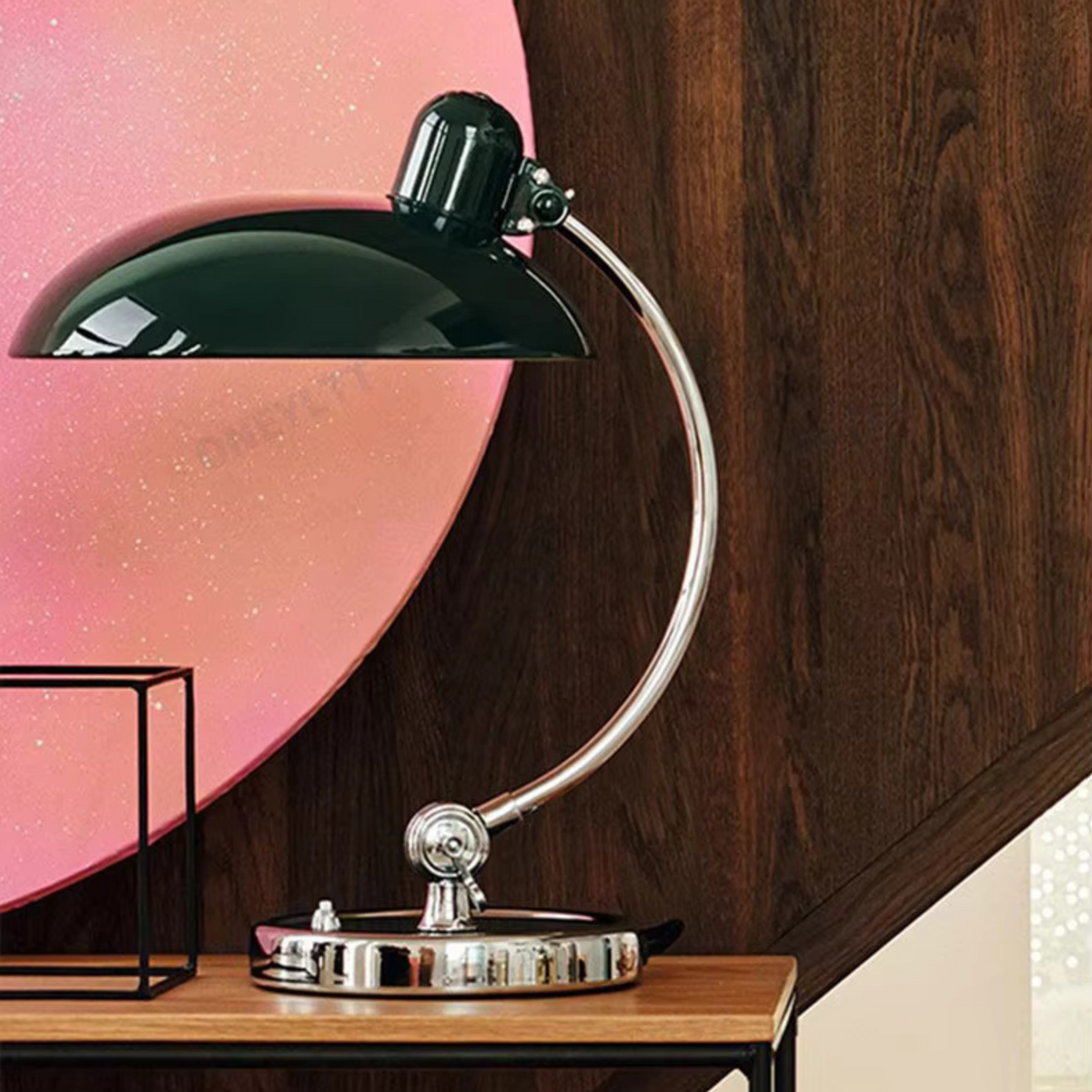 ScandiArc Curved Metal Table Lamp with Domed Shade