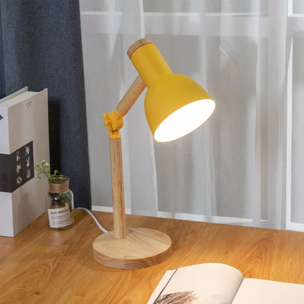Nordic Wooden Desk Lamp with Adjustable Metal Shade