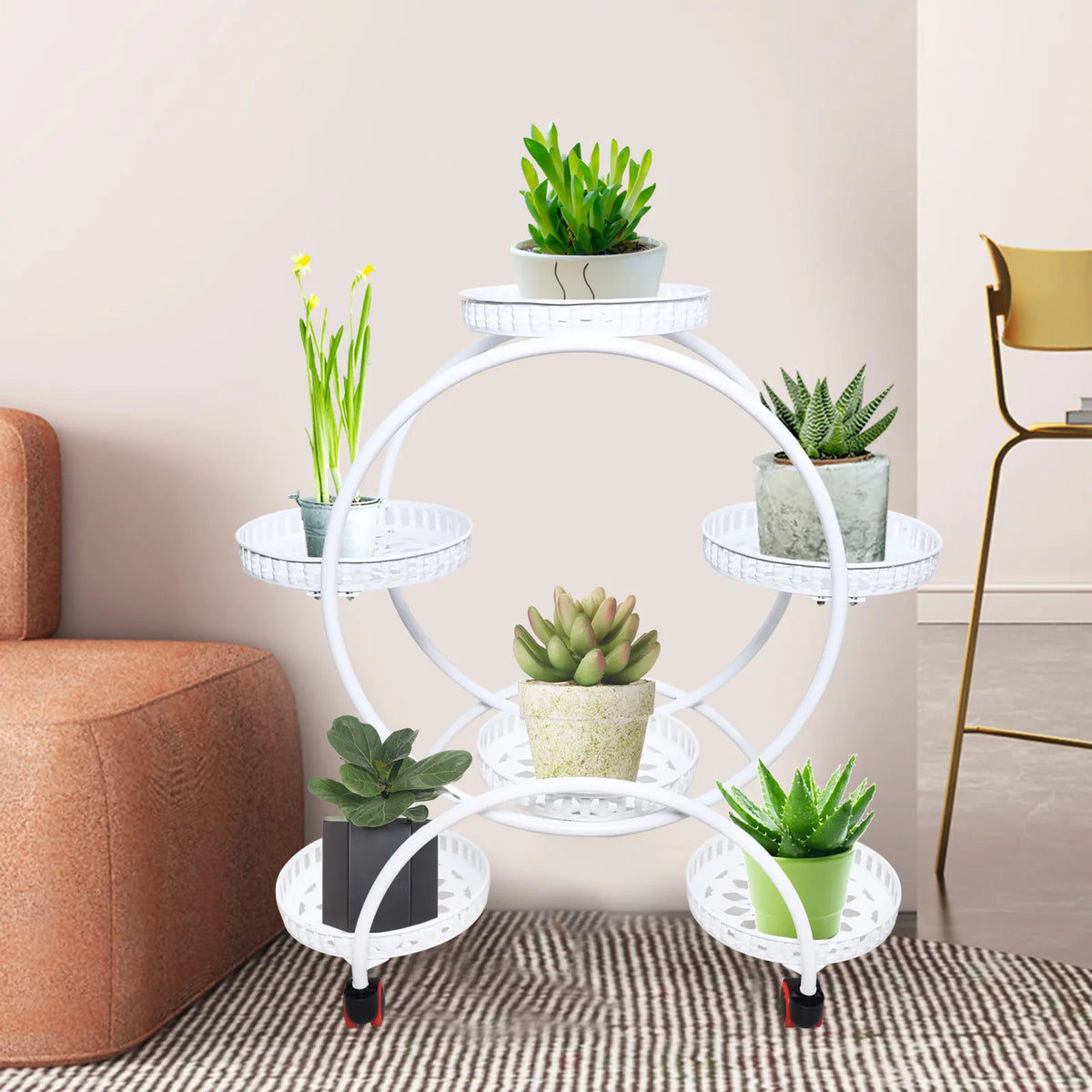 Six Tier Metal Plant Stand with Wheels