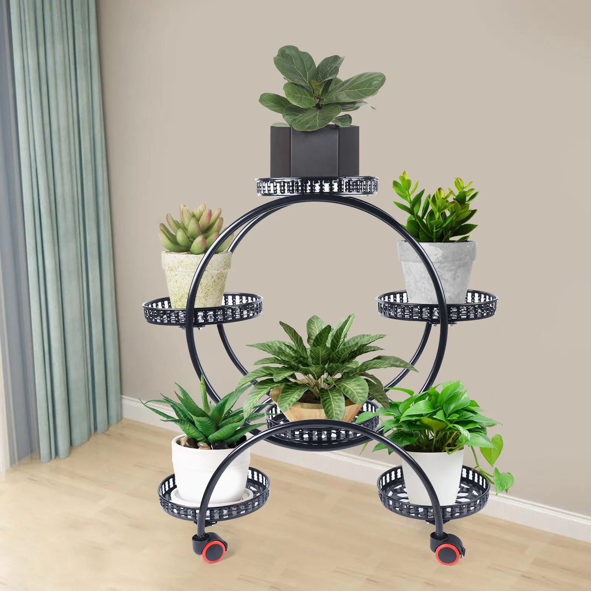 Six Tier Metal Plant Stand with Wheels