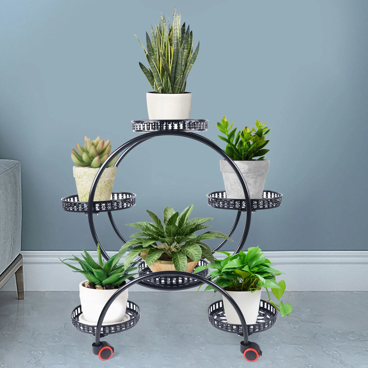 Six Tier Metal Plant Stand with Wheels