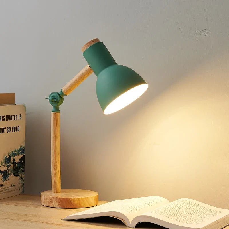 Nordic Wooden Desk Lamp with Adjustable Metal Shade