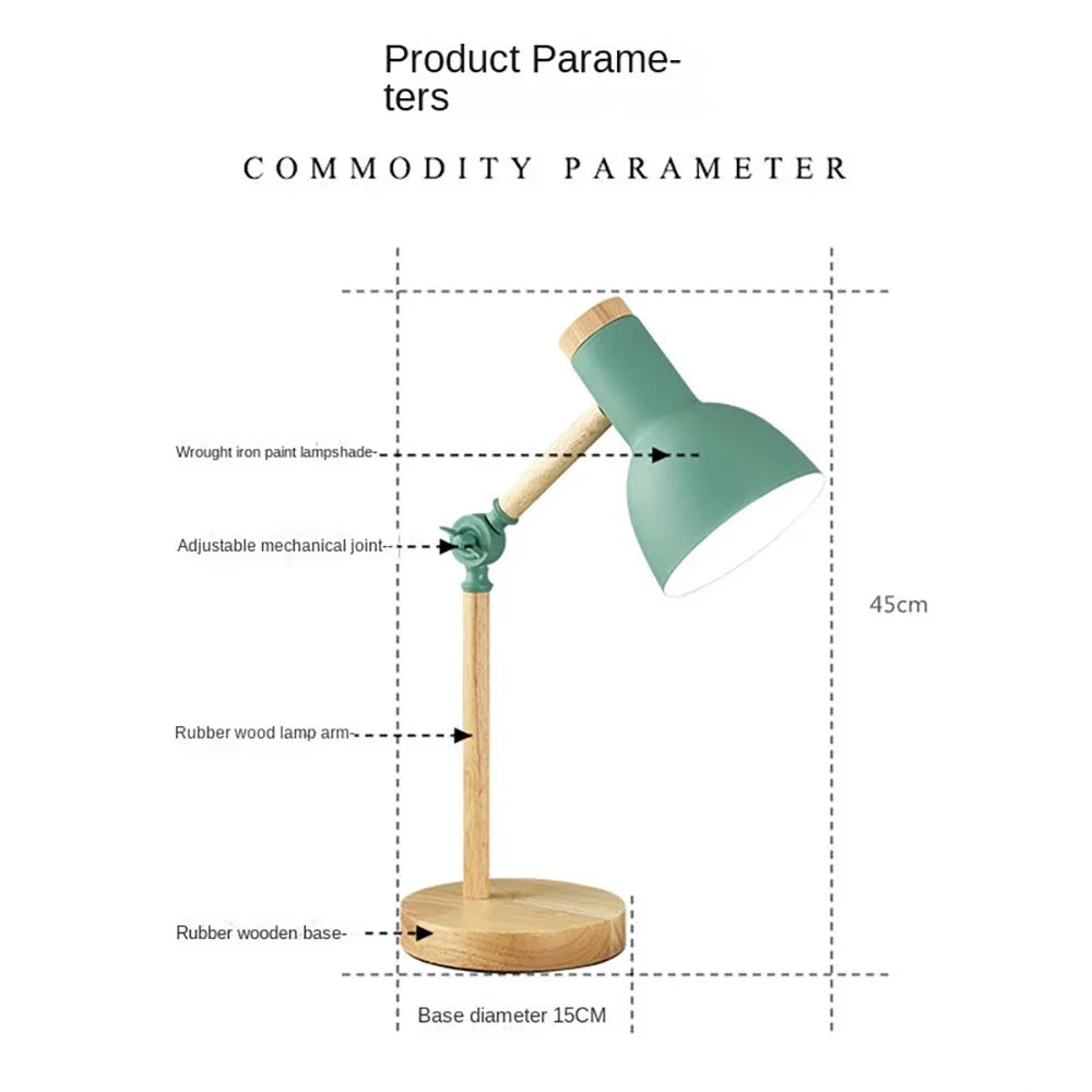 Nordic Wooden Desk Lamp with Adjustable Metal Shade
