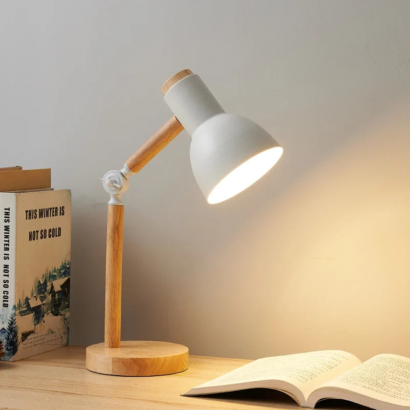 Nordic Wooden Desk Lamp with Adjustable Metal Shade