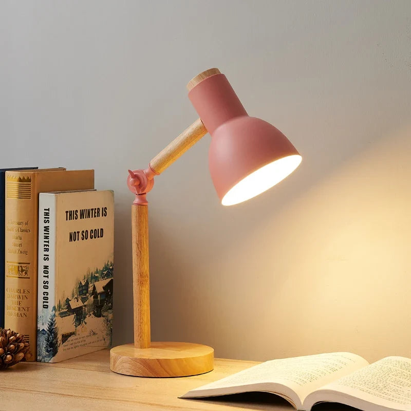 Nordic Wooden Desk Lamp with Adjustable Metal Shade