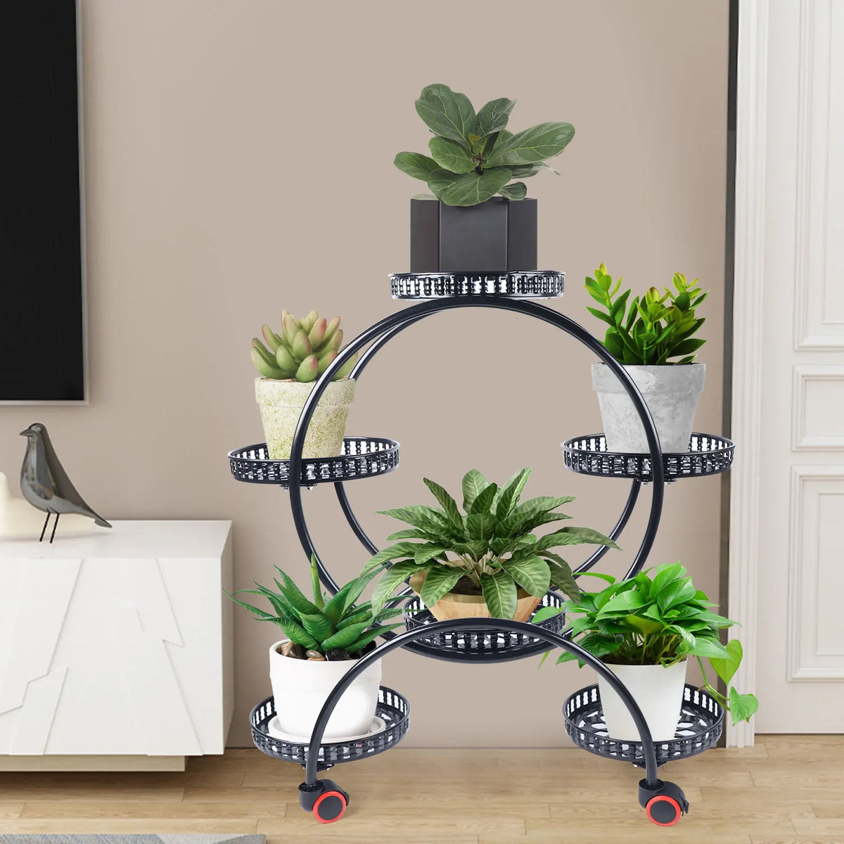 Six Tier Metal Plant Stand with Wheels