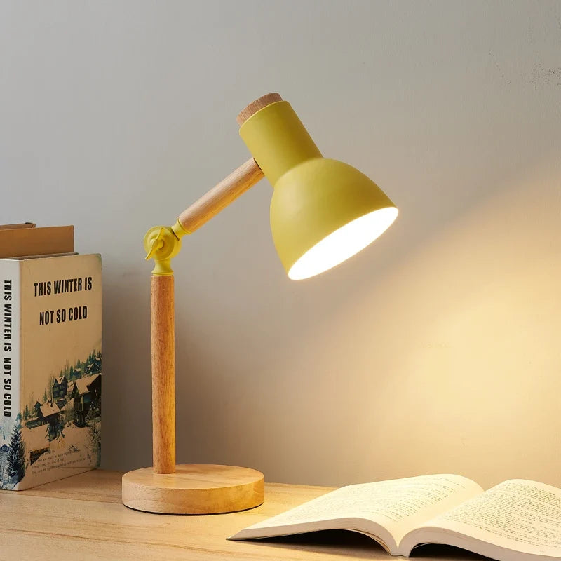 Nordic Wooden Desk Lamp with Adjustable Metal Shade