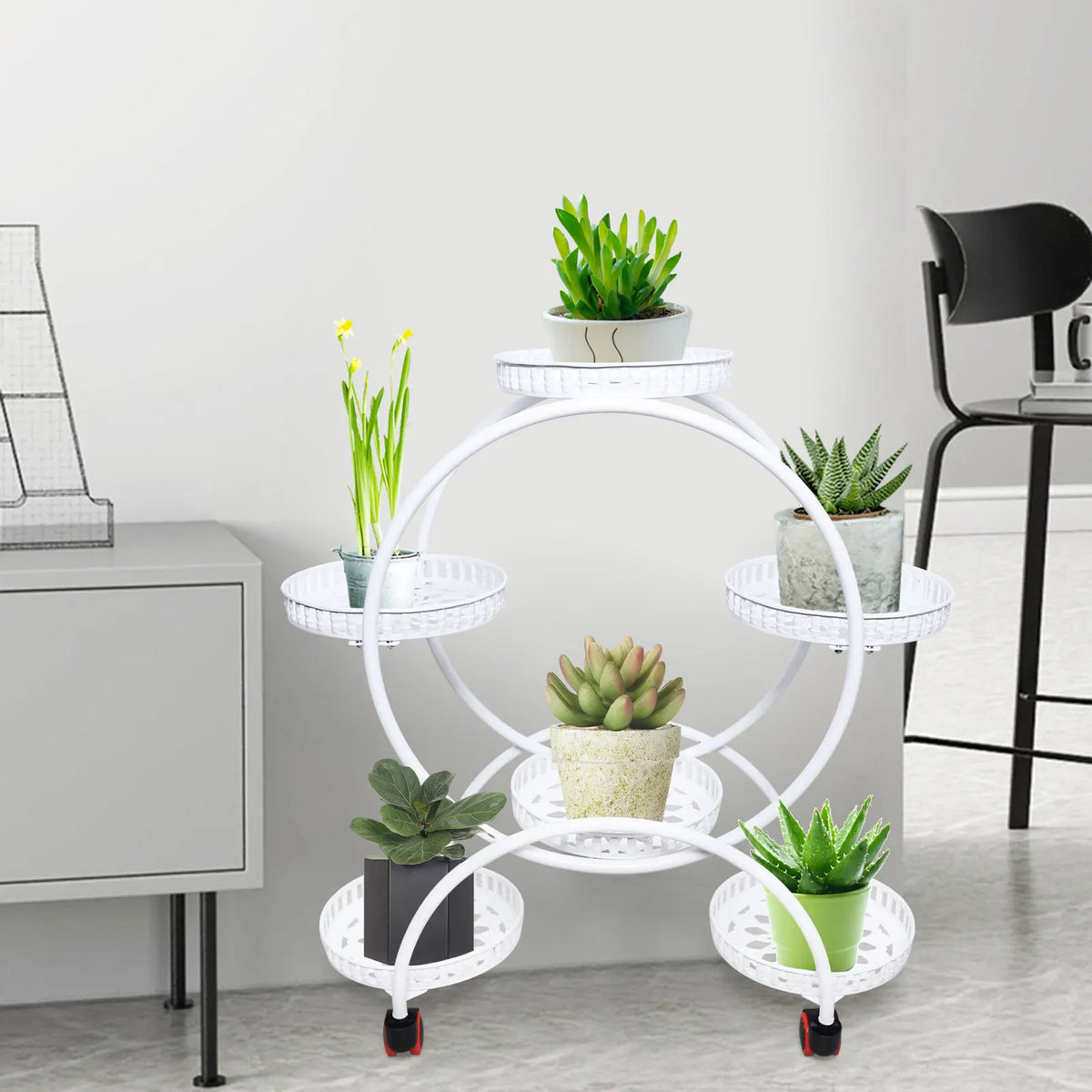 Six Tier Metal Plant Stand with Wheels
