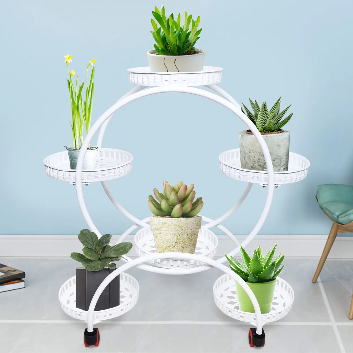 Six Tier Metal Plant Stand with Wheels