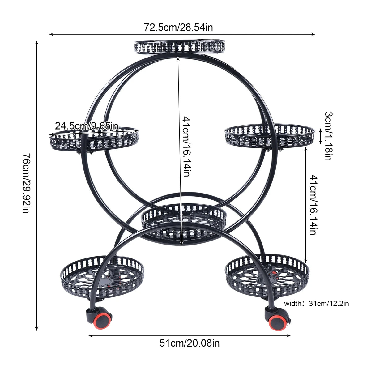 Six Tier Metal Plant Stand with Wheels