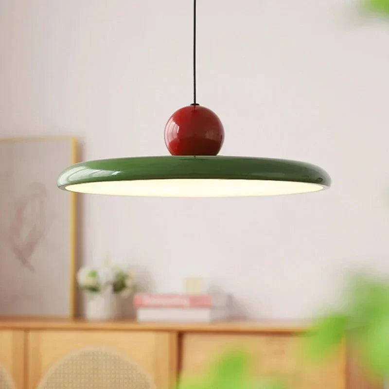 Ellis Bauhaus LED pendant with green shade and red ball