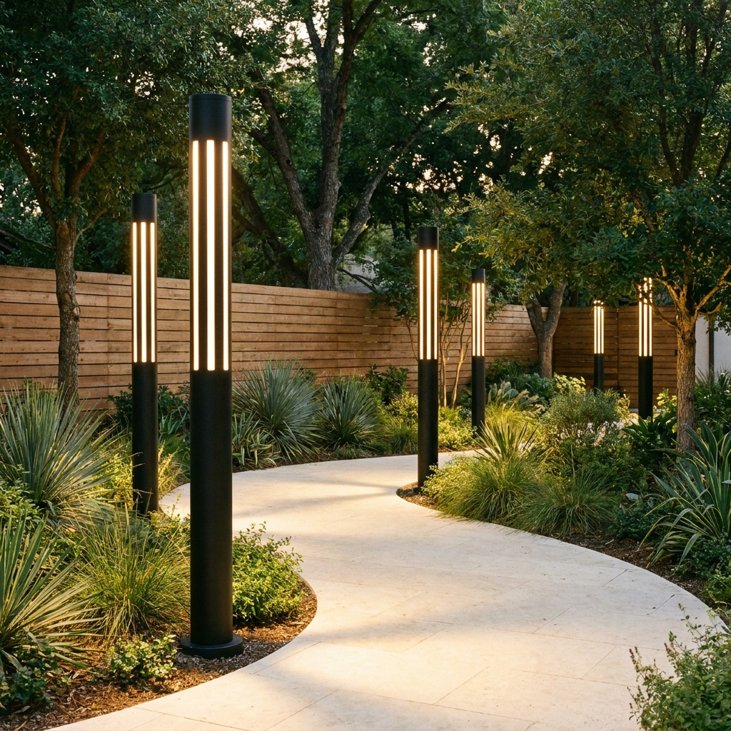 Stanton poles lighting a limestone garden path