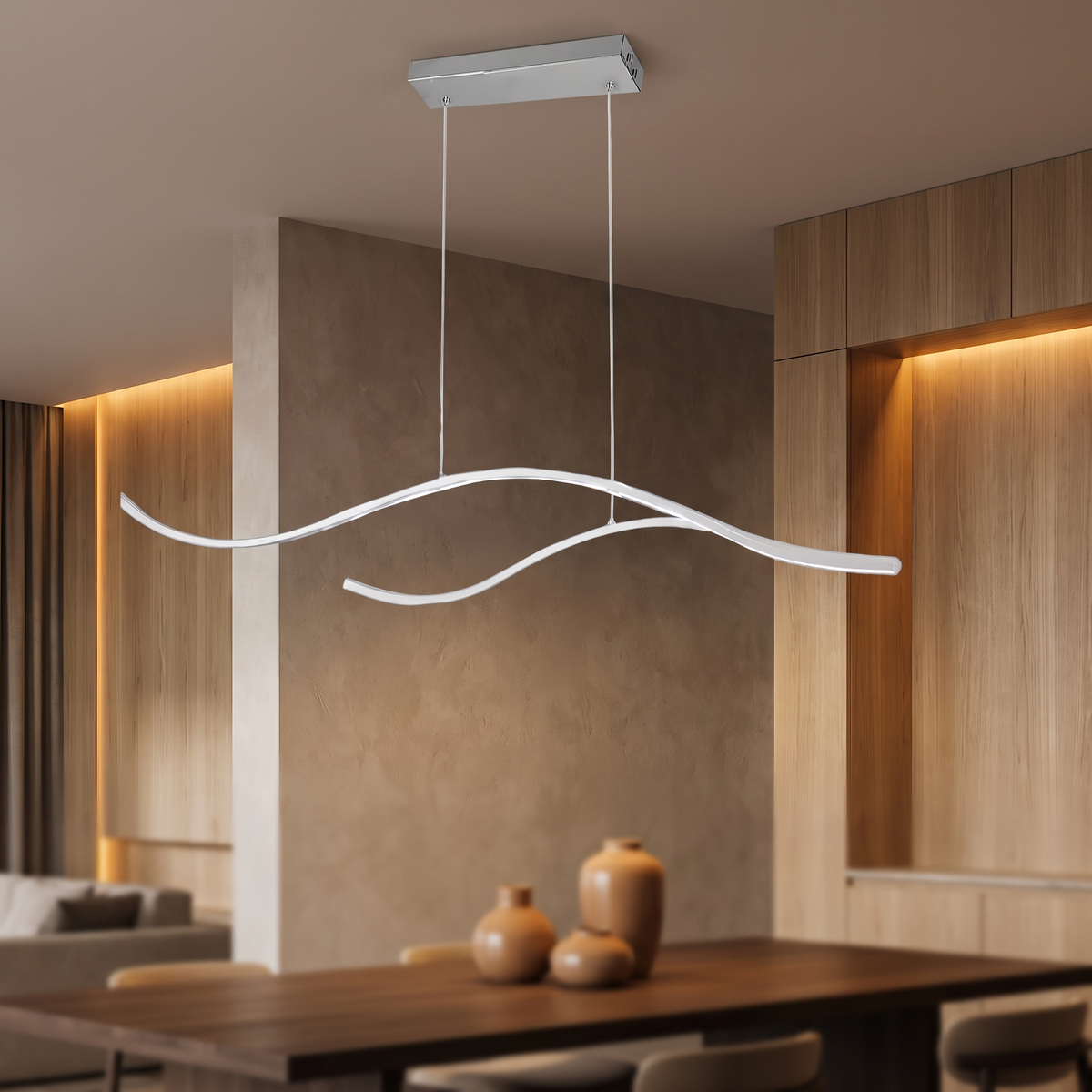 hf-veyra-2 Chrome 39in curved LED pendant, luxury modern interior