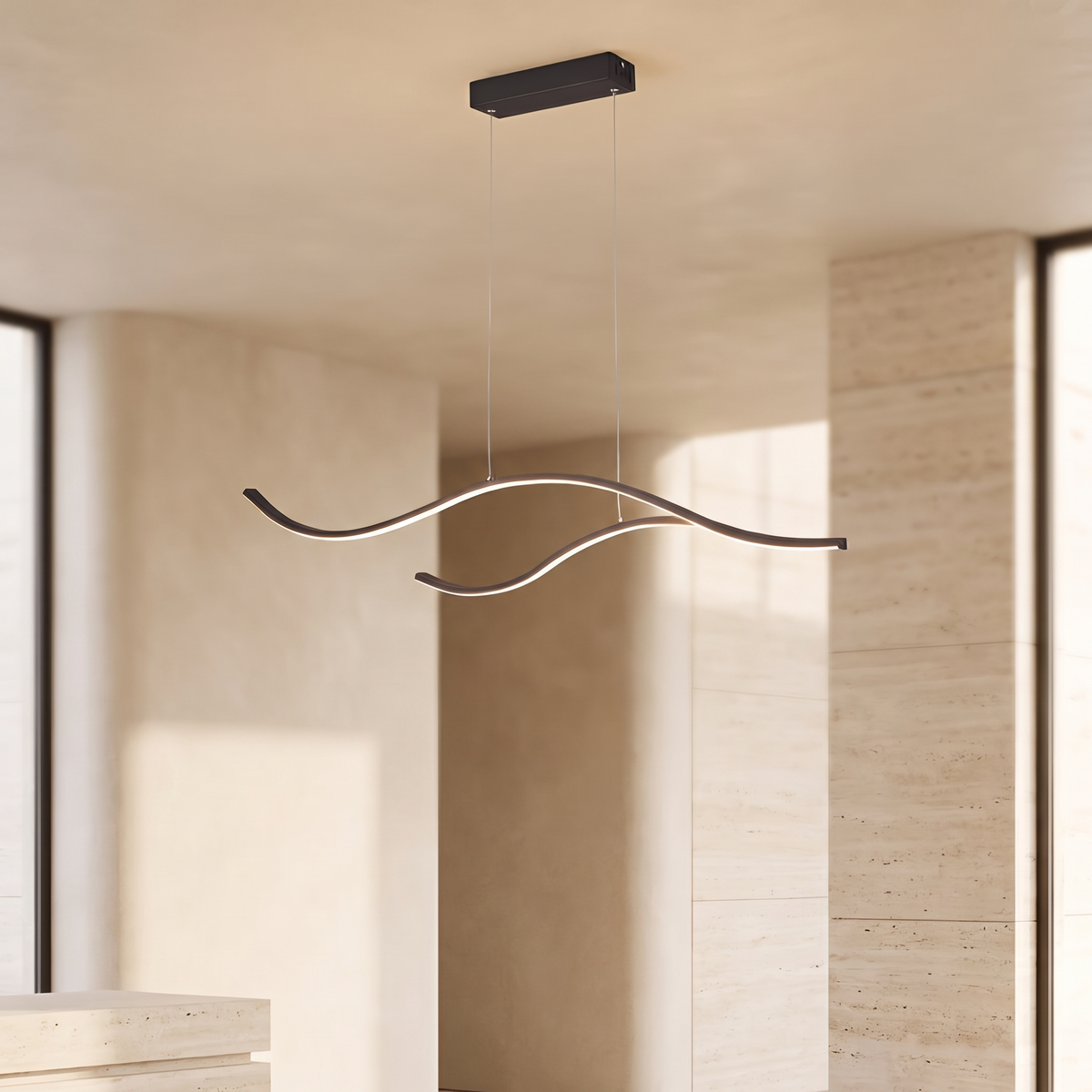 hf-veyra-0 Black 39in curved LED pendant, luxury modern interior