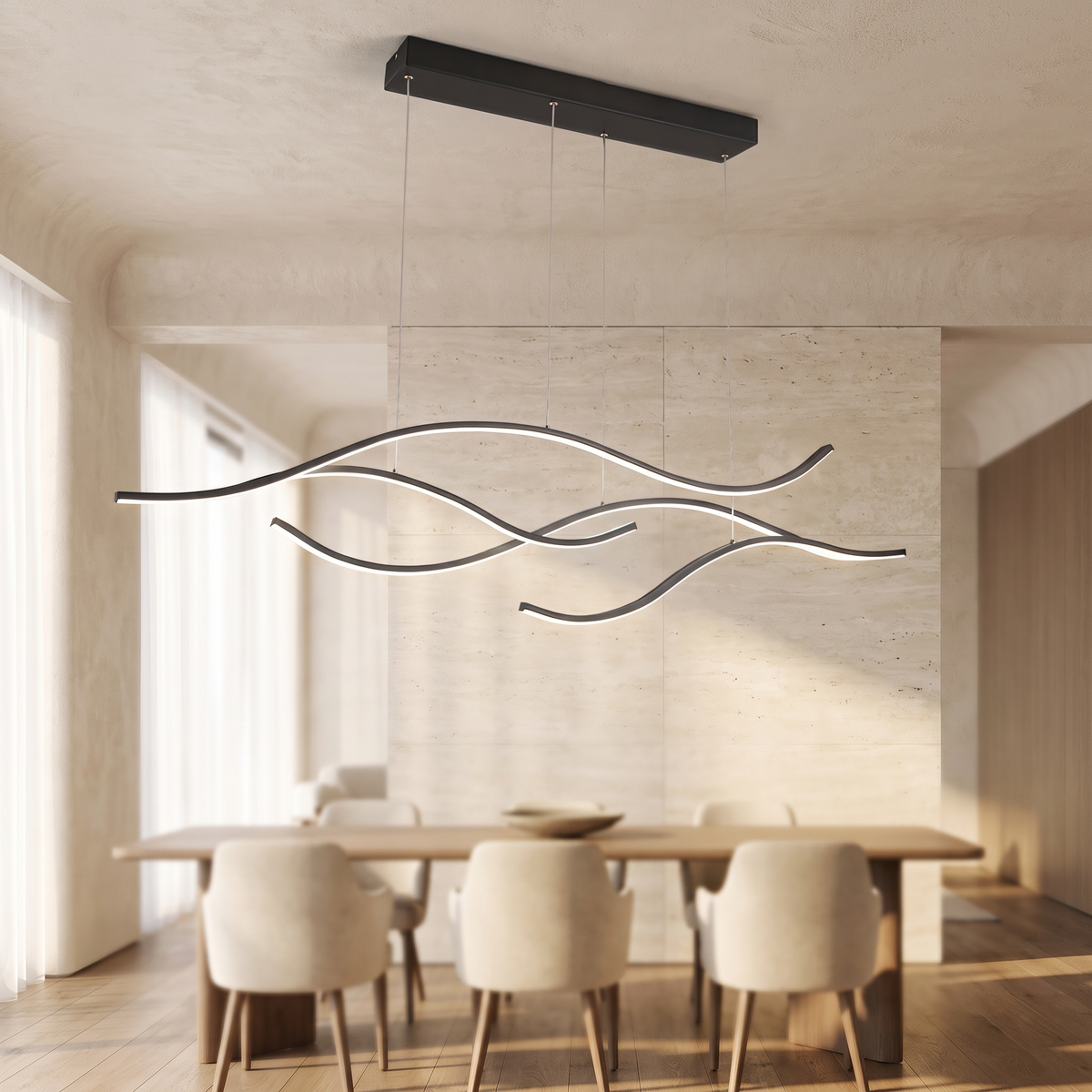 hf-veyra-3 Black 47in curved LED pendant, luxury modern interior