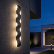 hf-fix-290 Riva Wave Outdoor Wall Lamp, night time facade
