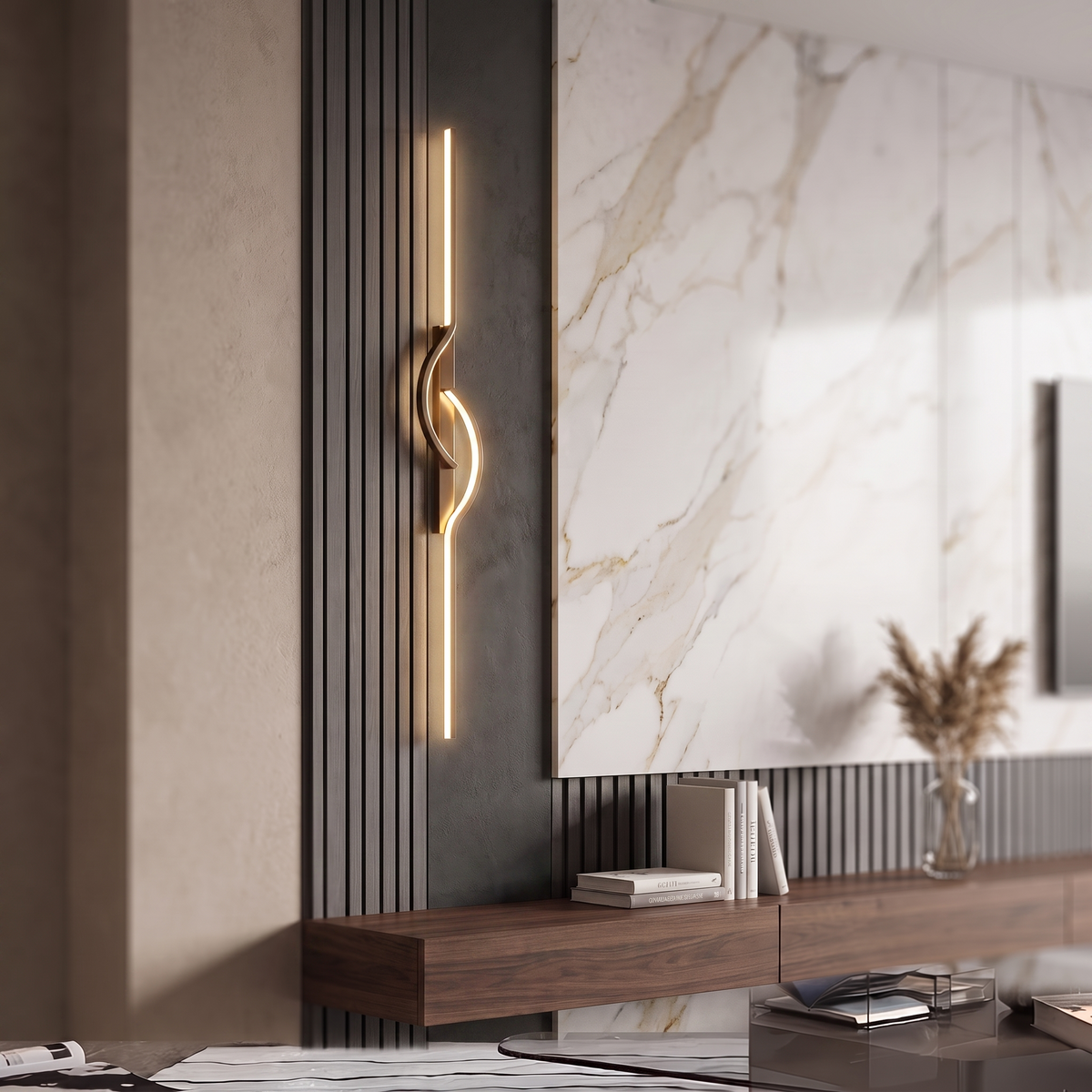 hf-fix-18 Lineo Slim Wall Sconce, darker wall