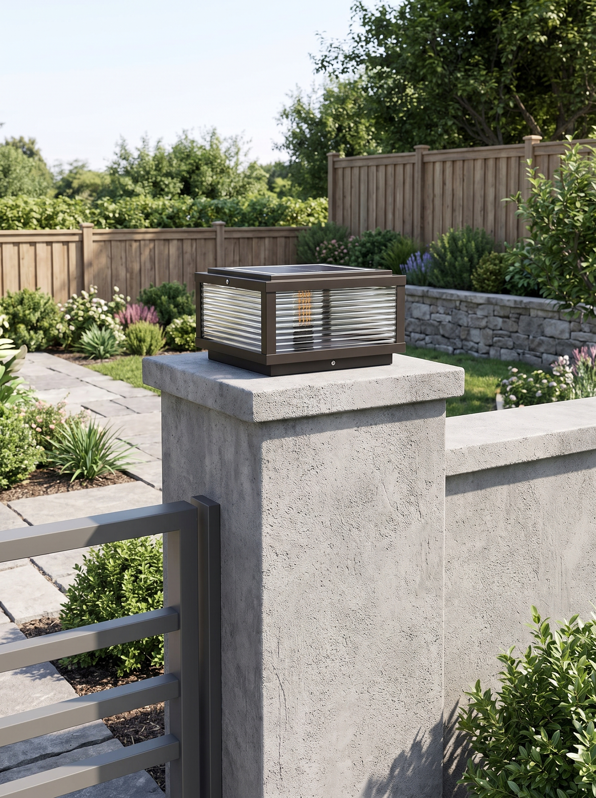 Castell Ribbed Pillar Light for Gateposts with Solar Option daylight scale