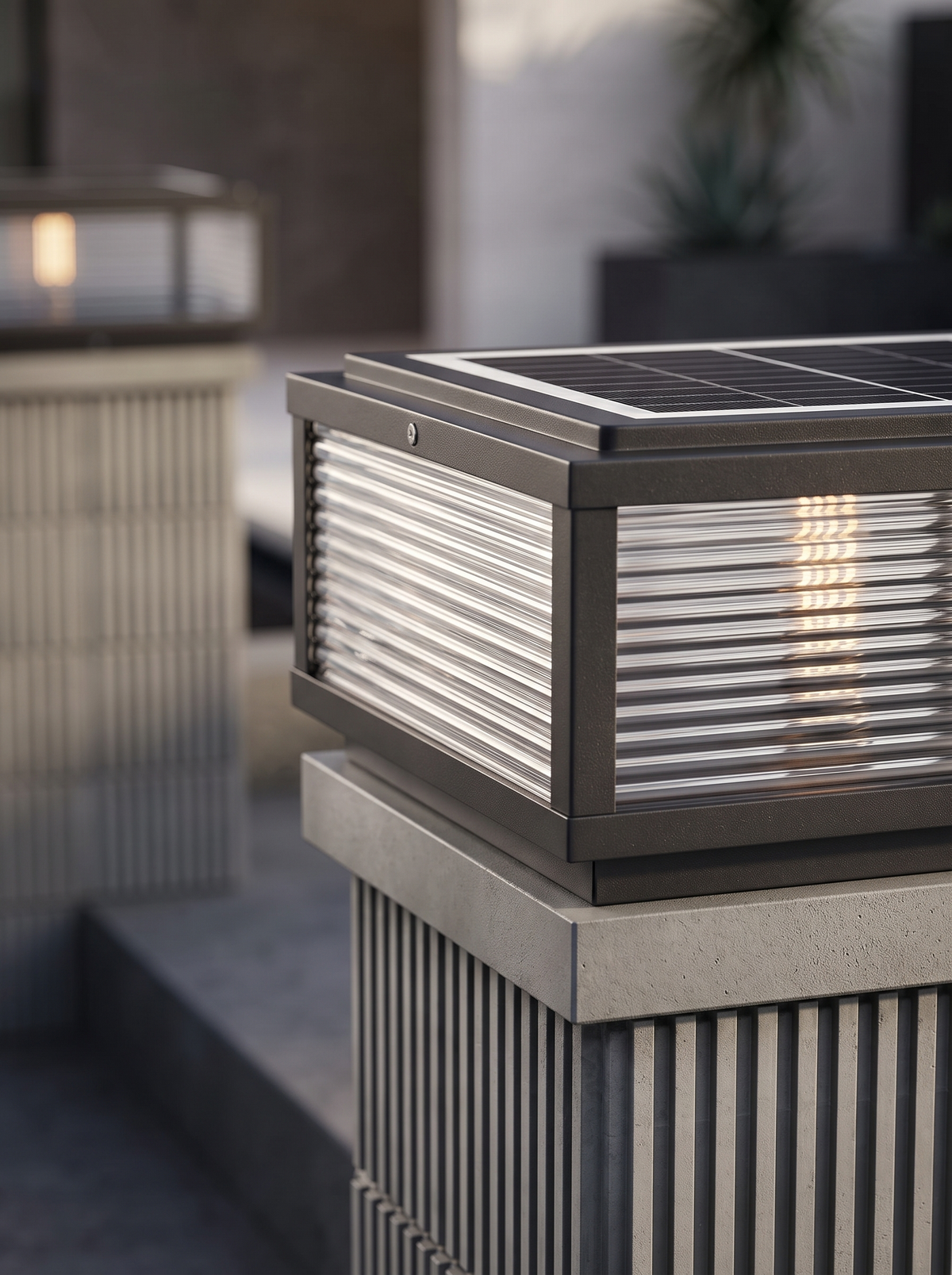 Castell Ribbed Pillar Light for Gateposts with Solar Option material close up detail