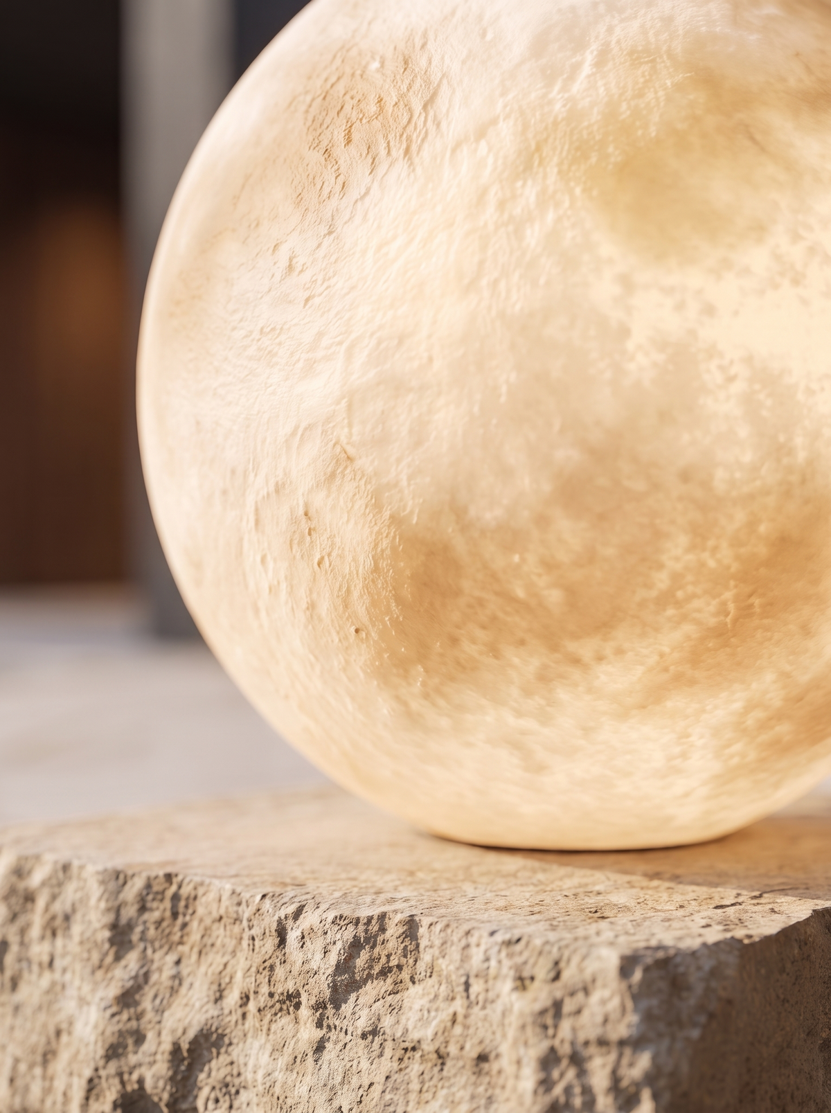 Lunara Moon Pillar Light for Gardens with Solar Glow material close up detail