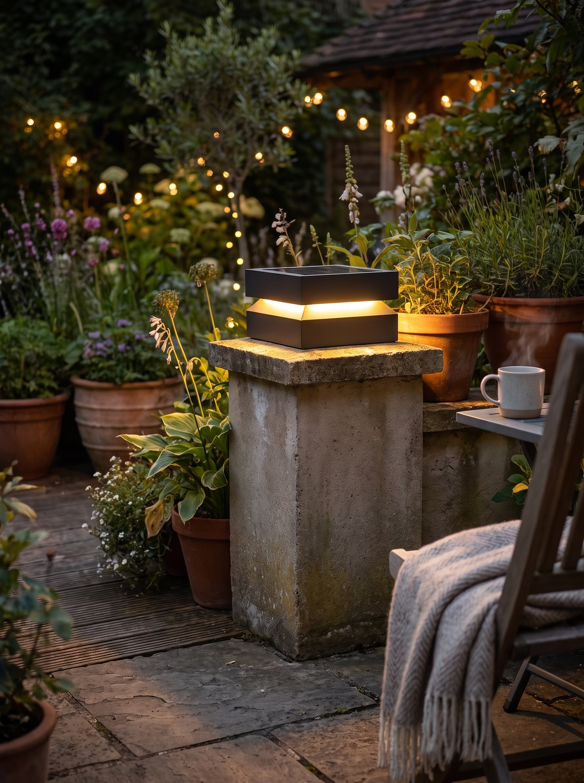 Solvik Square Deck Light for Pillar Tops with Solar Power warm evening lifestyle