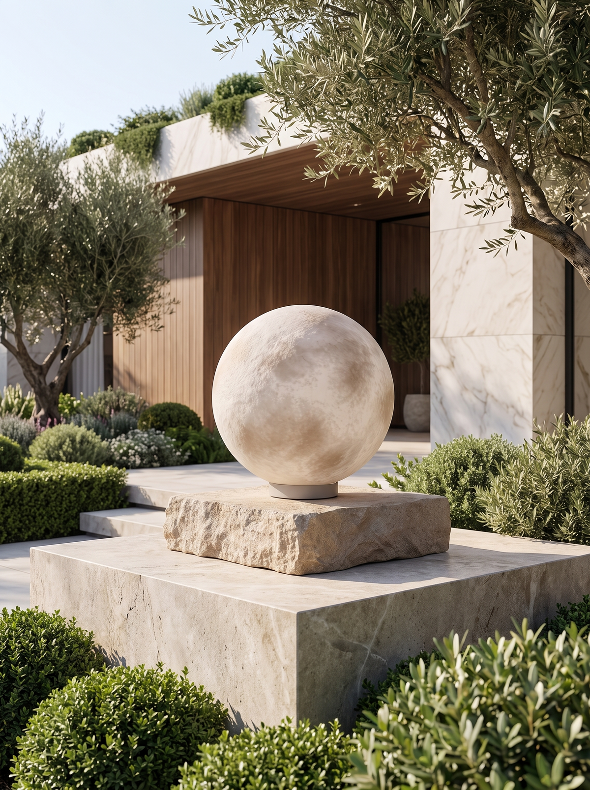 Lunara Moon Pillar Light for Gardens with Solar Glow daylight scale