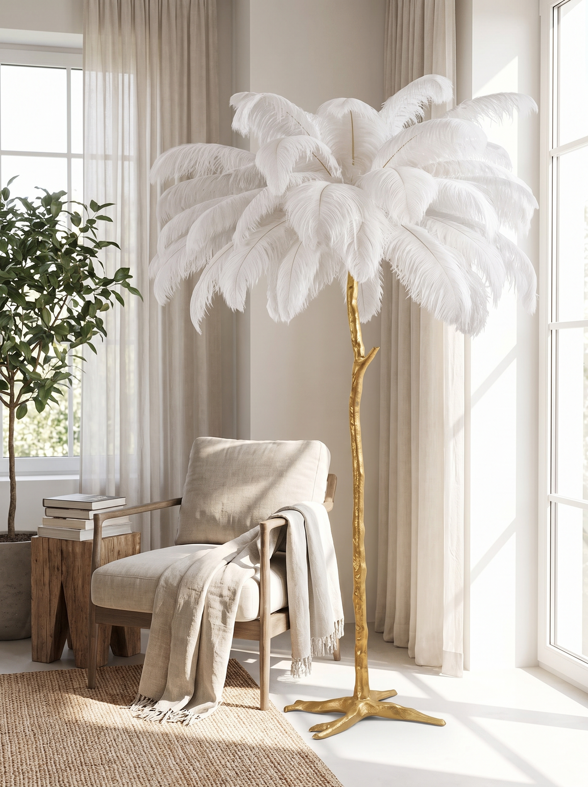 Plume Feather Floor Lamp for Lounges with Soft Drama daylight scale