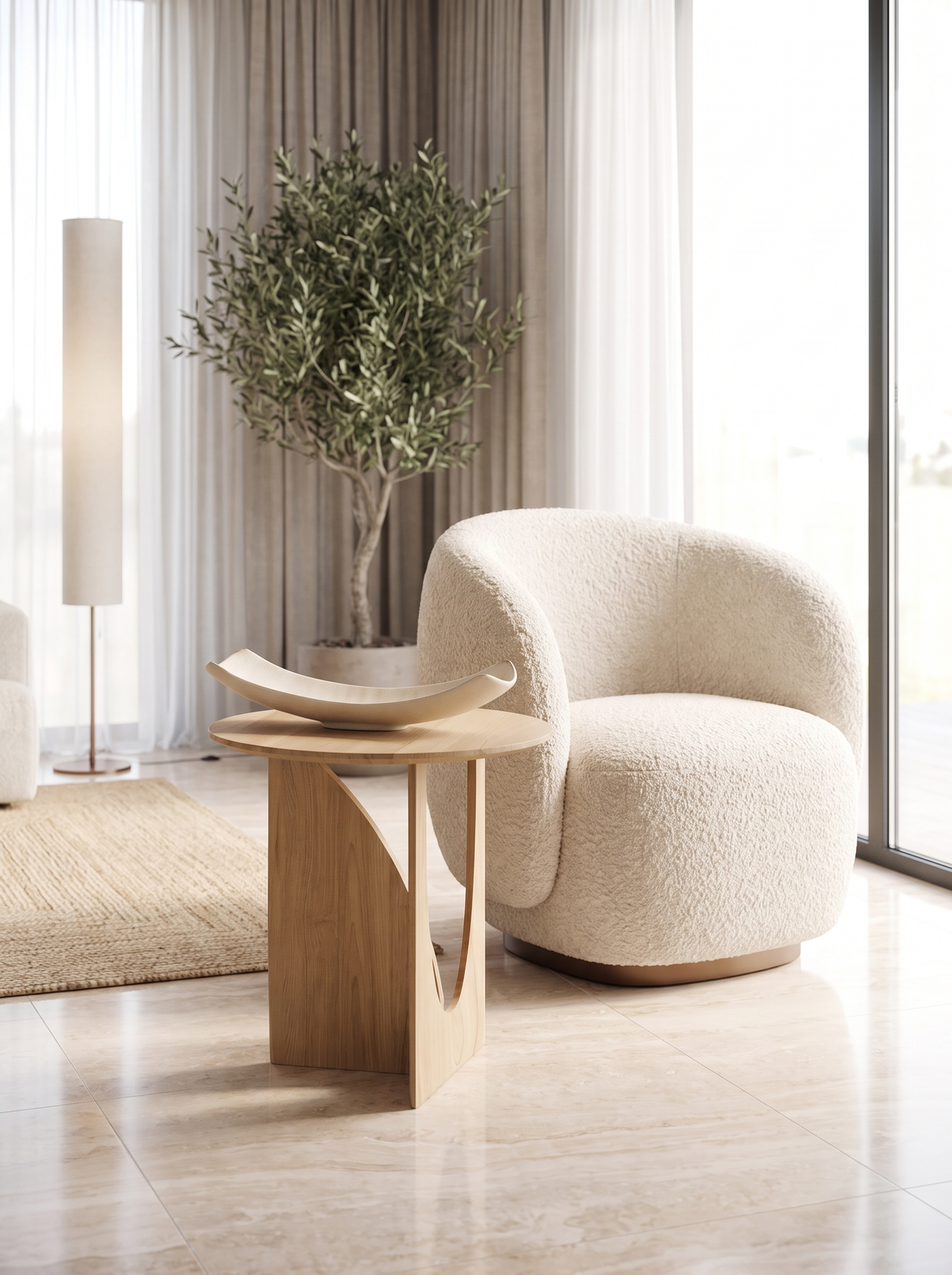 Cecilia Solid Wood Side Table for Lounges, Sculpted Base daylight scale