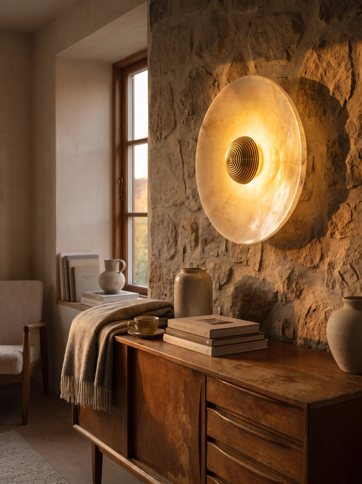 Albatros Alabaster Wall Lamp for Hallways with Mineral Glow warm evening lifestyle