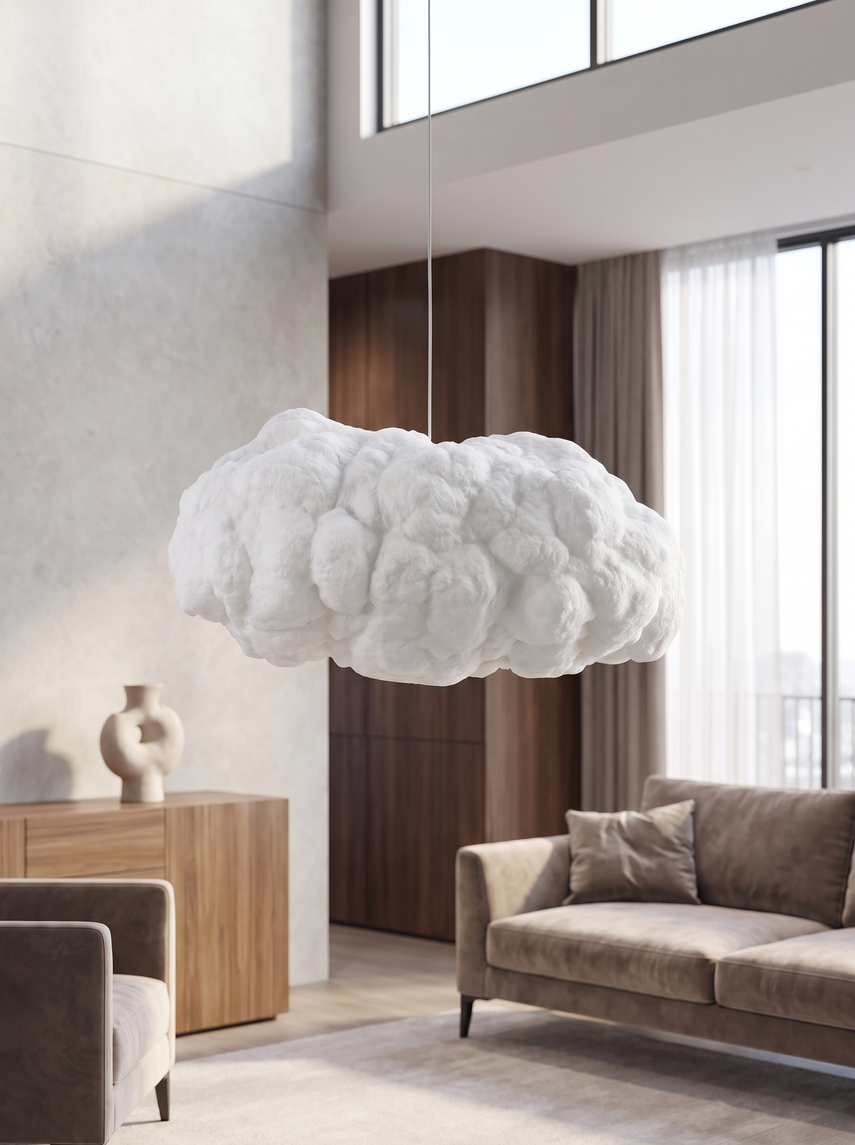 Nimbus Cotton Cloud Pendant for Nurseries with Dreamy Glow daylight scale