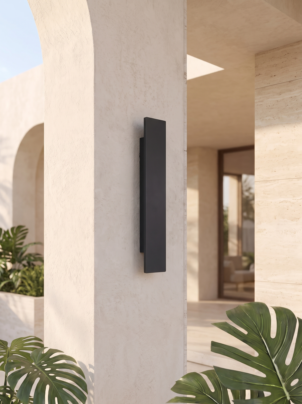 Calder Linear Outdoor Wall Light for Patios with Even Wash daylight scale
