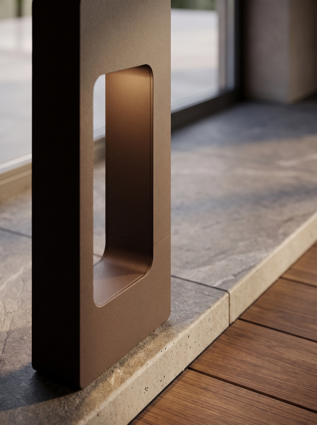 Skagen Ground Bollard Lights for Pathways with Nordic Line material close up detail