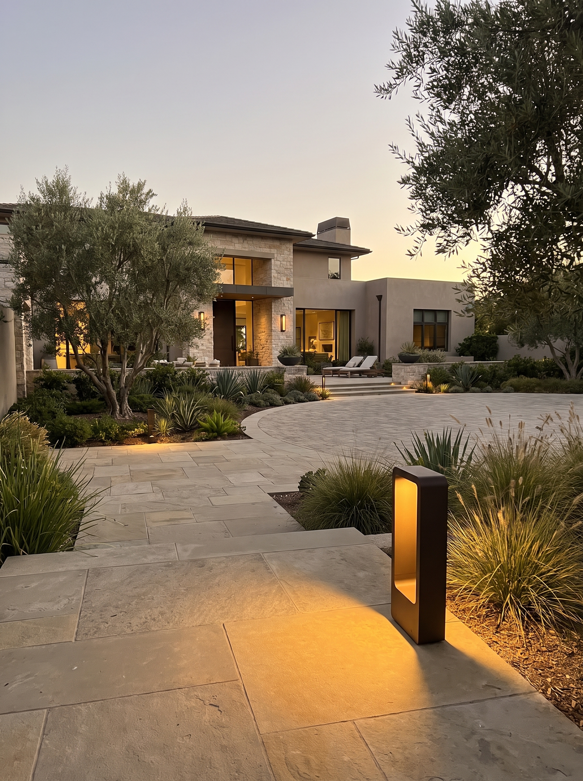 Skagen Ground Bollard Lights for Pathways with Nordic Line warm evening lifestyle