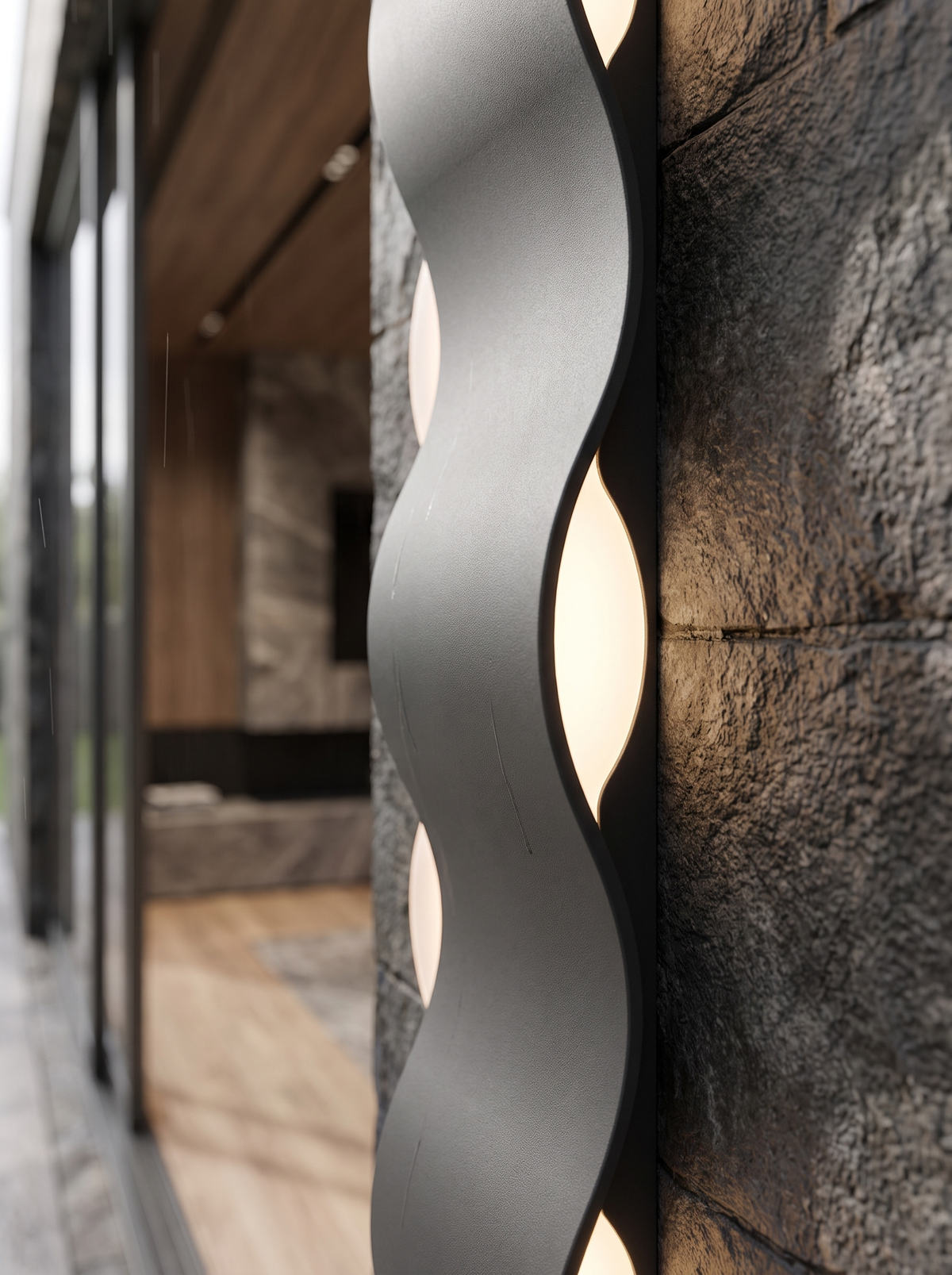Riva Wave Outdoor Wall Lamp for Facades with Rhythmic Curve material close up detail