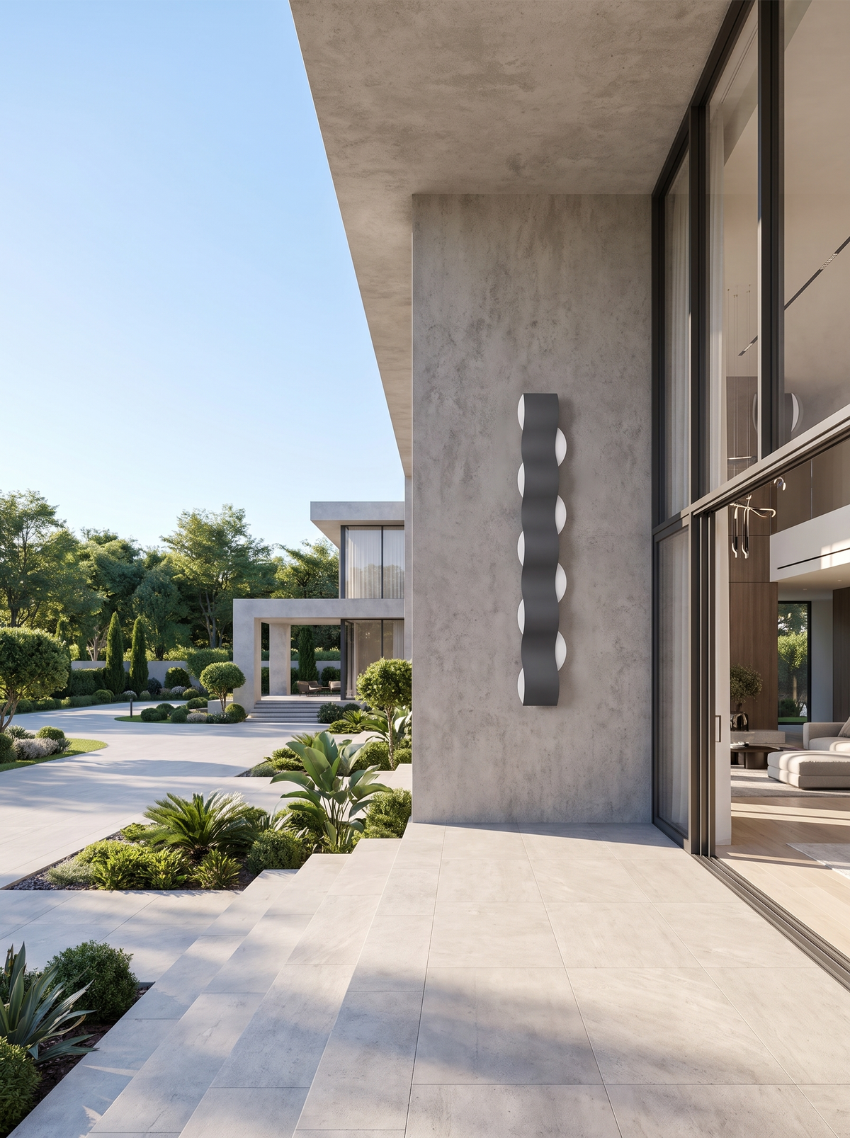 Riva Wave Outdoor Wall Lamp for Facades with Rhythmic Curve daylight scale